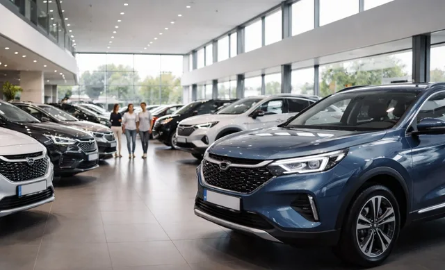 Automobili izloženi u prodajnom salonu