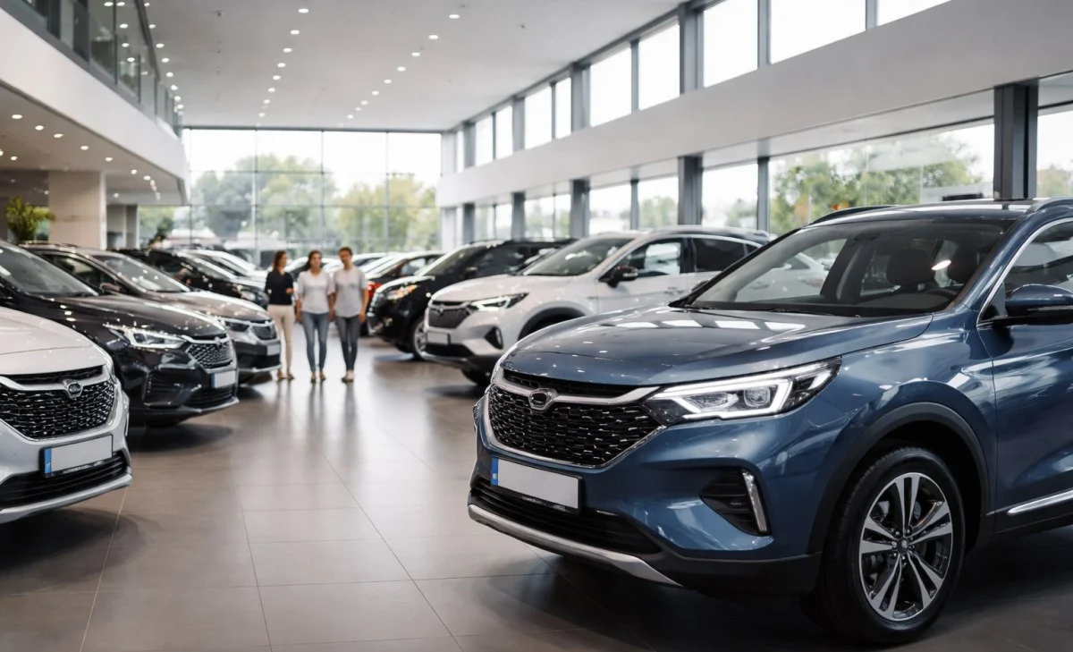 Automobili izloženi u prodajnom salonu