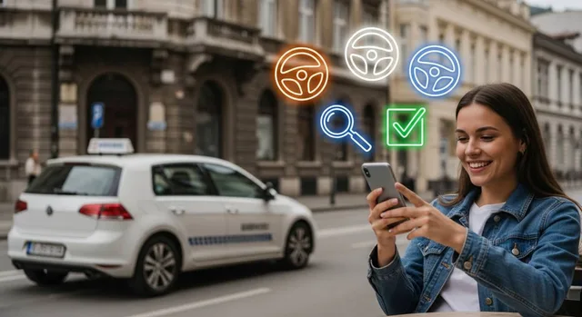 Djevojka uspoređuje informacije o autoškolama na telefonu
