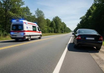 Vozilo hitne pomoći i automobil na cesti