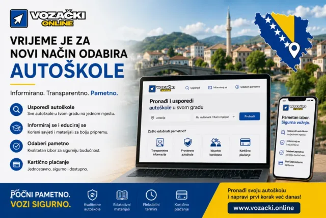 Infografika o online odabiru autoškole na platformi Vozački online